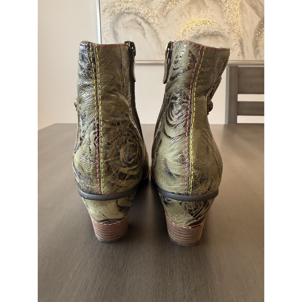 Spring Step L'Artiste Waterlily  Leather Boots Ankle Green Brown Floral S 7 - Picture 3 of 16